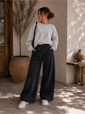 Prairie Underground Women's Black Wide Leg Pants Size Small Elastic Waist Rare
